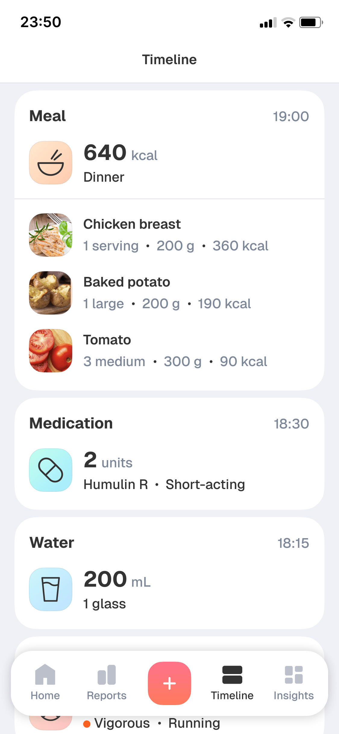 Biolink Timeline showing a daily health entry in context